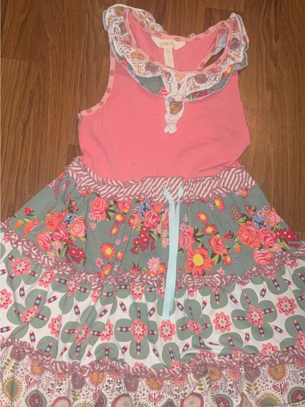 Matilda Jane Coral Pink and Sage Floral Tiered Dress
